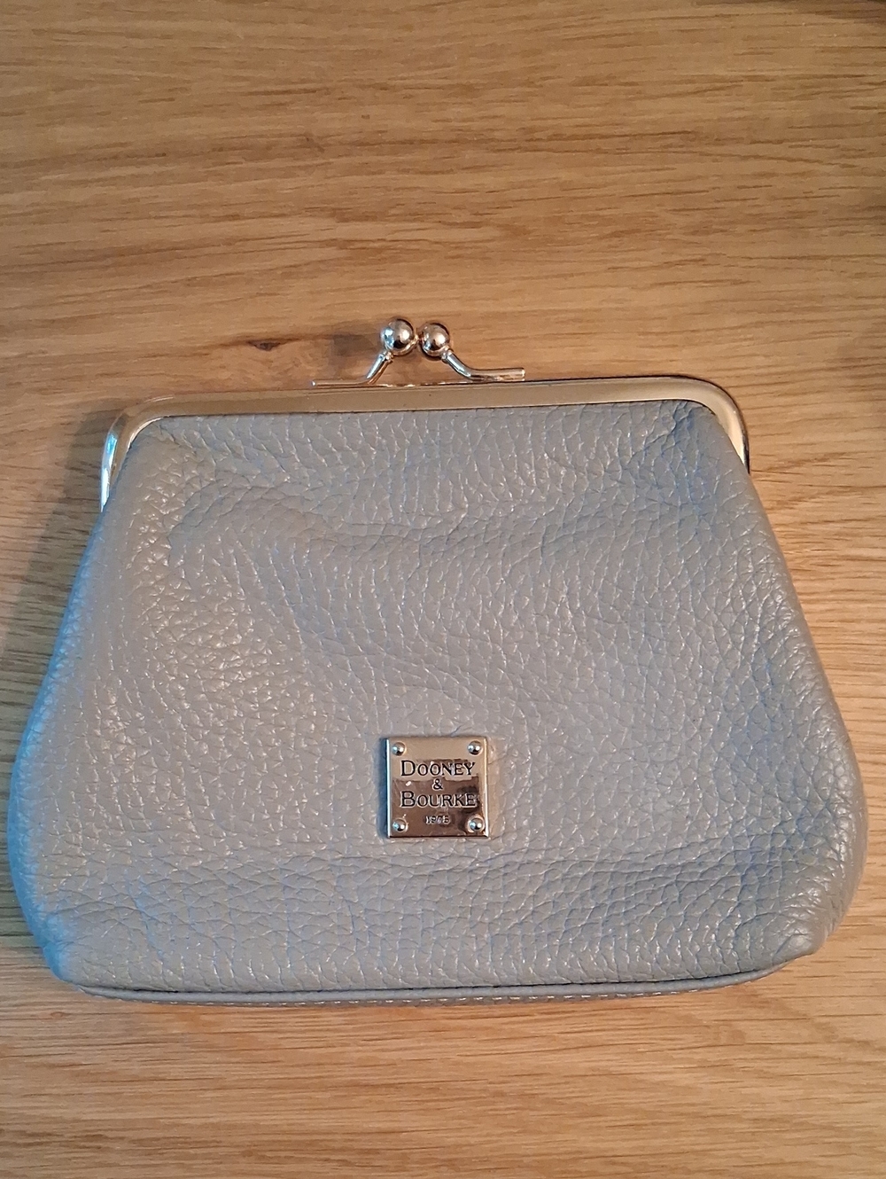 Dooney & Bourke Gray Pebbled Leather Kiss-Lock Wristlet Clutch